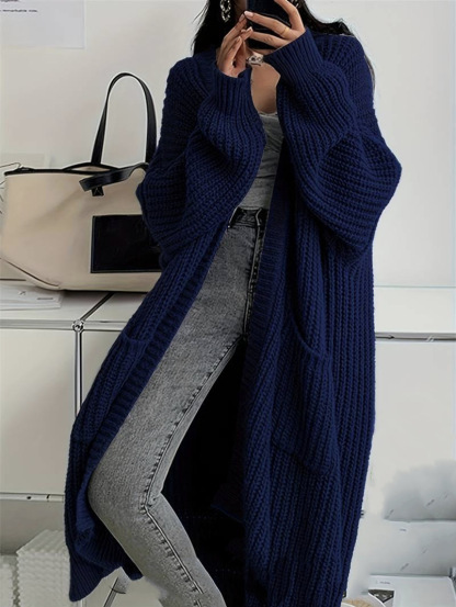 Women's New Long Slouchy Knit Cardigan Coat Autumn Winter Solid Color Loose Versatile Long Sleeve Outerwear