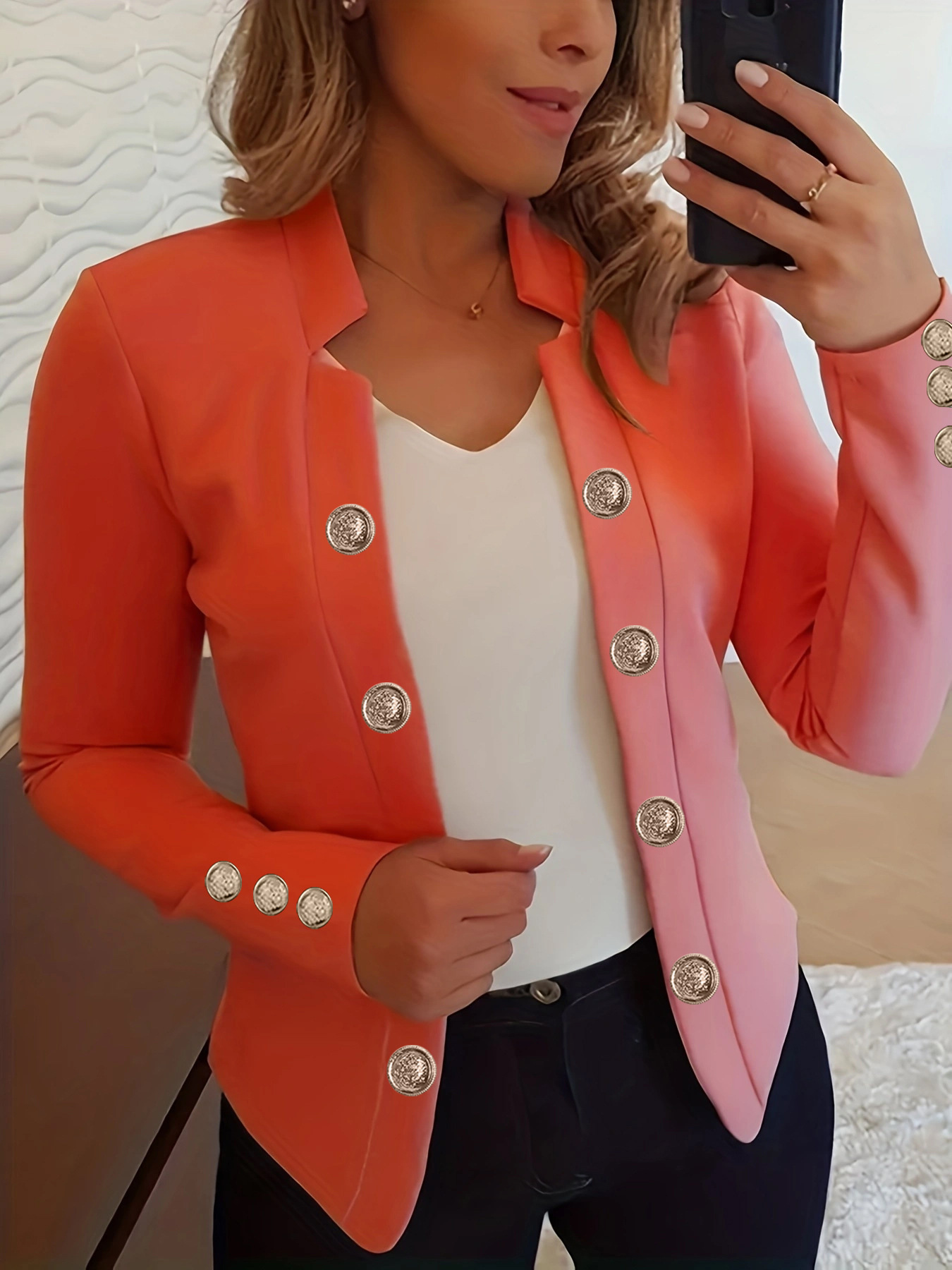 Women's Fashionable Double-Button Cardigan with Cuff Buttons