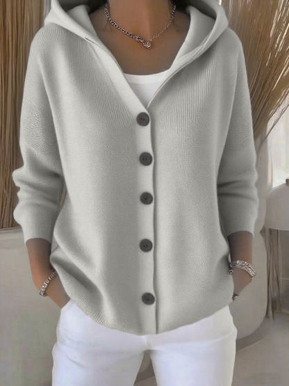 Women's Euro-American Style Autumn Winter New Hooded Knit Cardigan - Solid Color Casual Fashion Sweater Coat (Available in Light Green/Peacock Blue/Pink/Burgundy/Grass Green/Apricot/Beige/Yellow/Purple/Orange/White/Black/Heathered Gray)