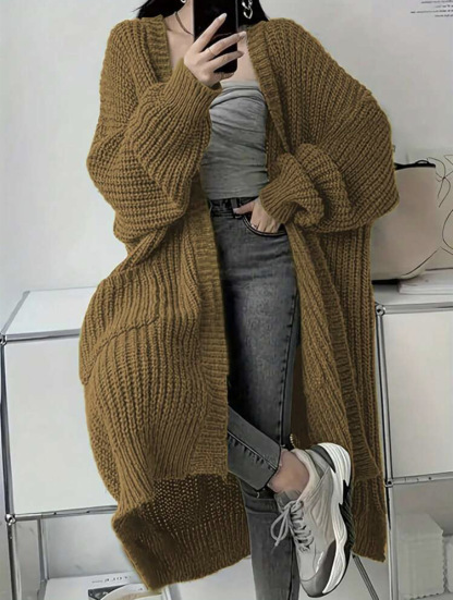 Women's New Long Slouchy Knit Cardigan Coat Autumn Winter Solid Color Loose Versatile Long Sleeve Outerwear