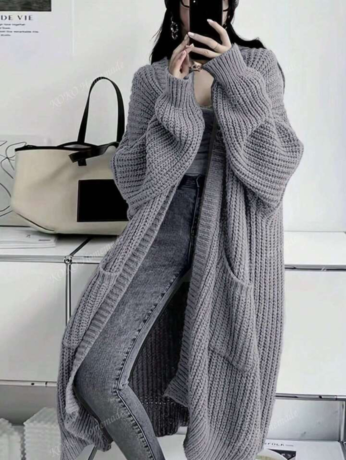 Women's New Long Slouchy Knit Cardigan Coat Autumn Winter Solid Color Loose Versatile Long Sleeve Outerwear