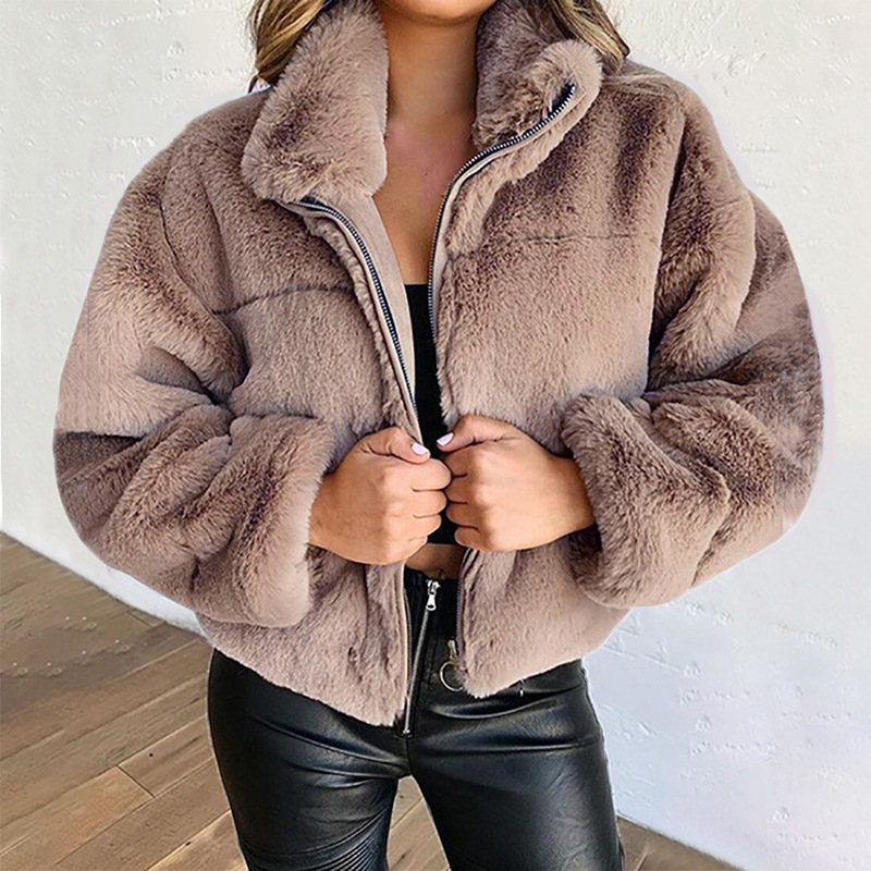 Faux Fur Zip Cardigan Warm Plush Jacket