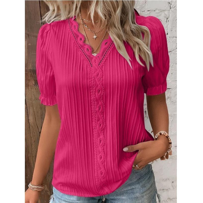 Summer Vacation Fashion Hollow Short Sleeve Women's Shirt