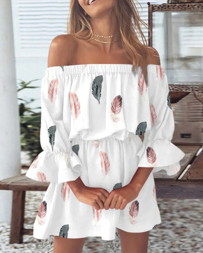 Fashion One Shoulder Print Dress Summer Outfits