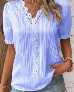 Summer Vacation Fashion Hollow Short Sleeve Women's Shirt