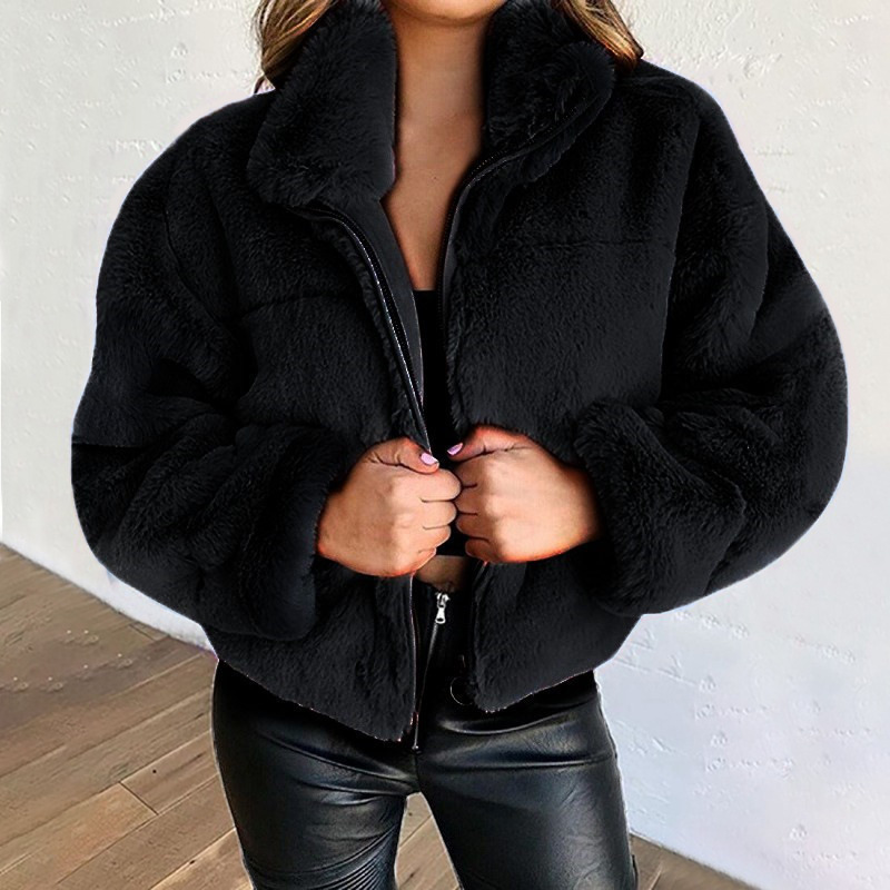 Faux Fur Zip Cardigan Warm Plush Jacket