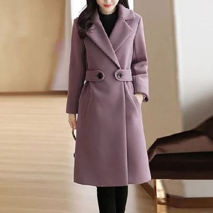 2025 Autumn Winter Korean Style Women's Mid-Length Slim-Fitting Figure-Flattering Wool Blend Coat - Women's Woolen Overcoat (Red/Khaki/Camel/Black/Pink/Lotus Root Color)
