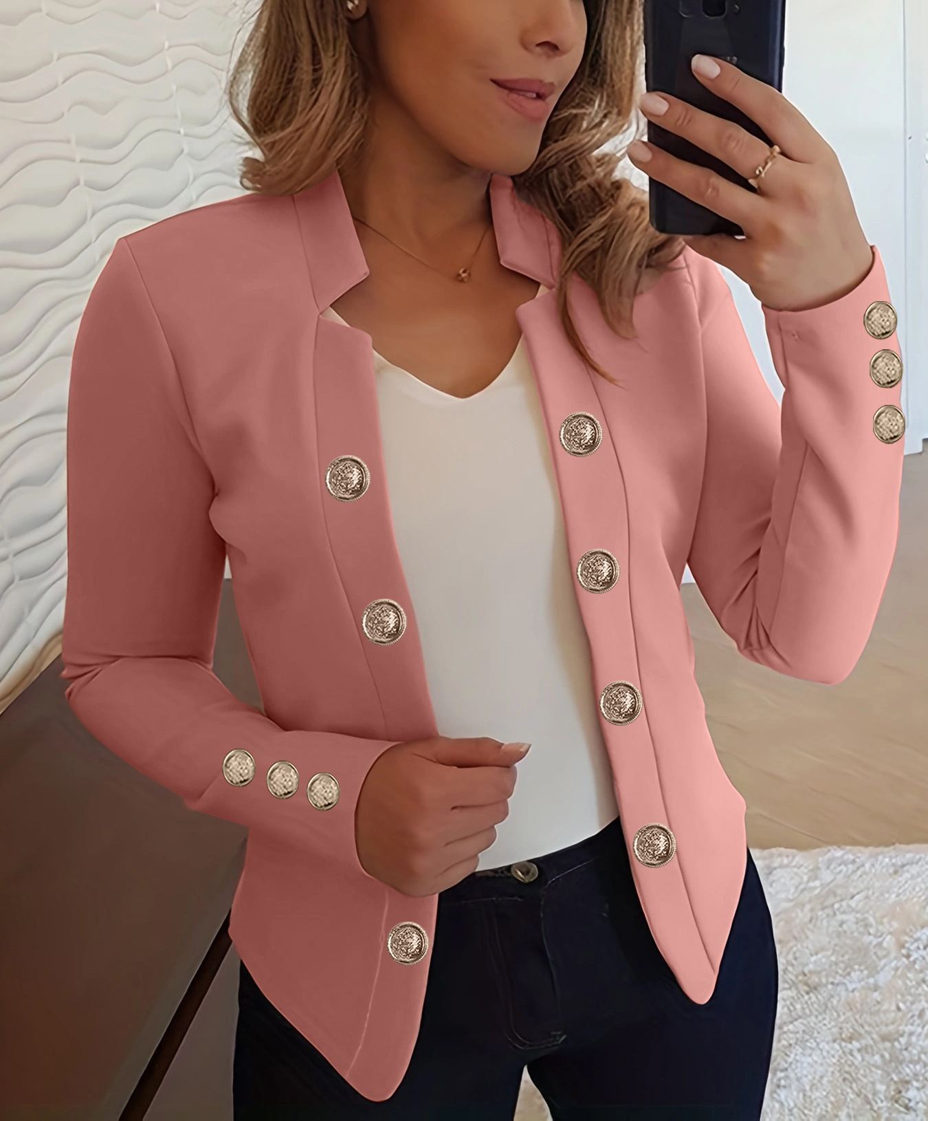 Women's Fashionable Double-Button Cardigan with Cuff Buttons