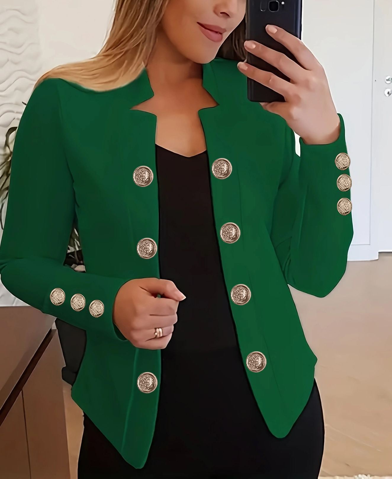 Women's Fashionable Double-Button Cardigan with Cuff Buttons