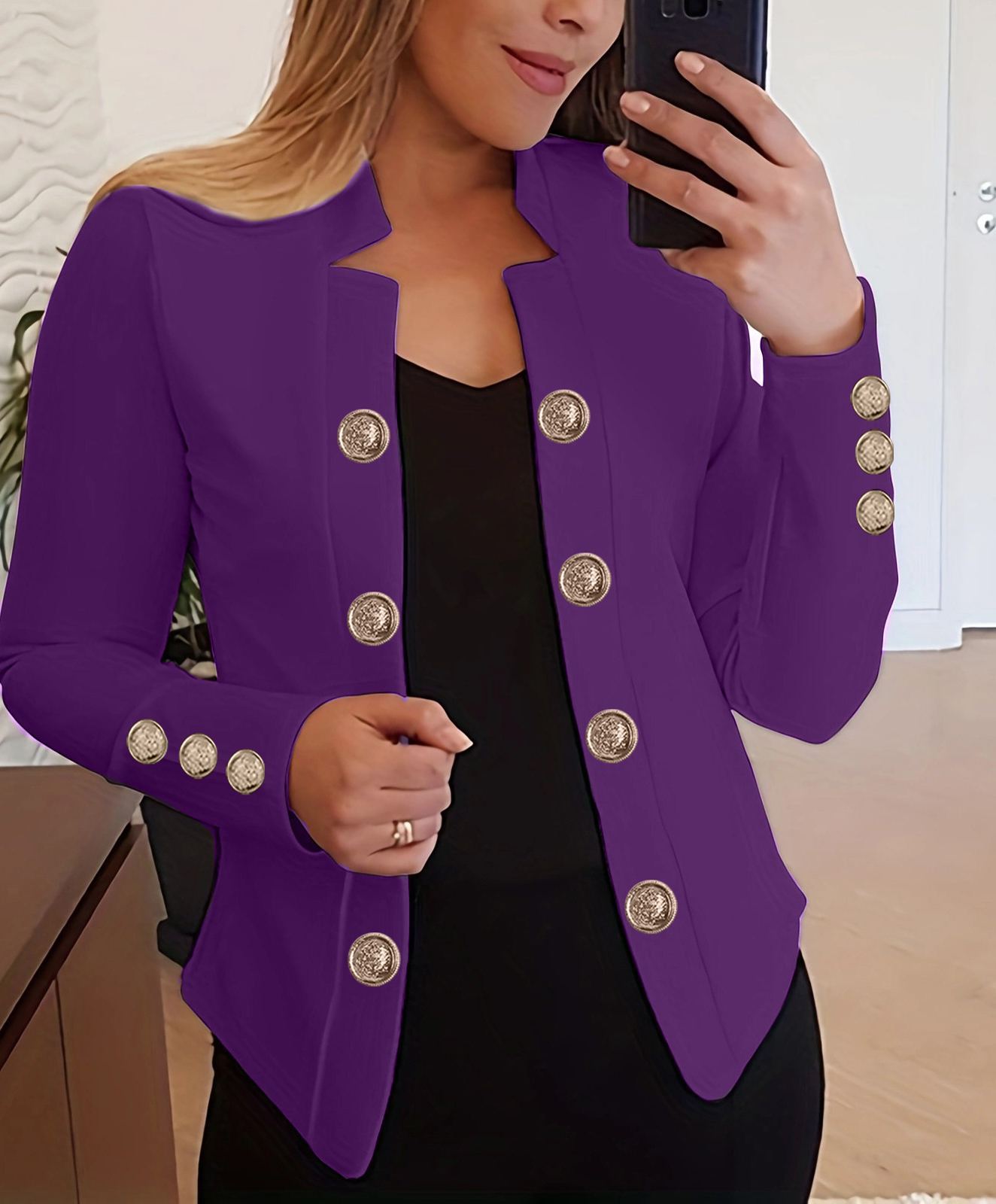 Women's Fashionable Double-Button Cardigan with Cuff Buttons