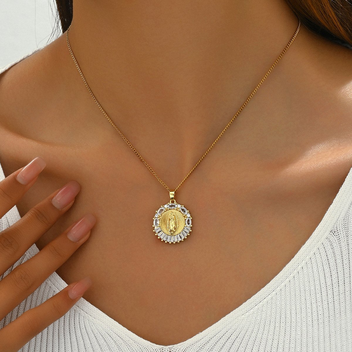 Naszyjnik ze stali nierdzewnej z wizerunkiem Matki Boskiej