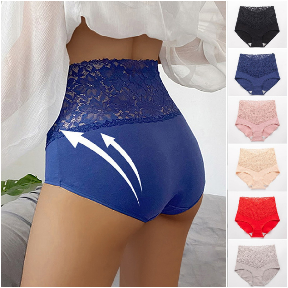 🥰✨【6 db-os csomag】🔥🩲 Magas derekú antibakteriális pamut csipkés bugyi