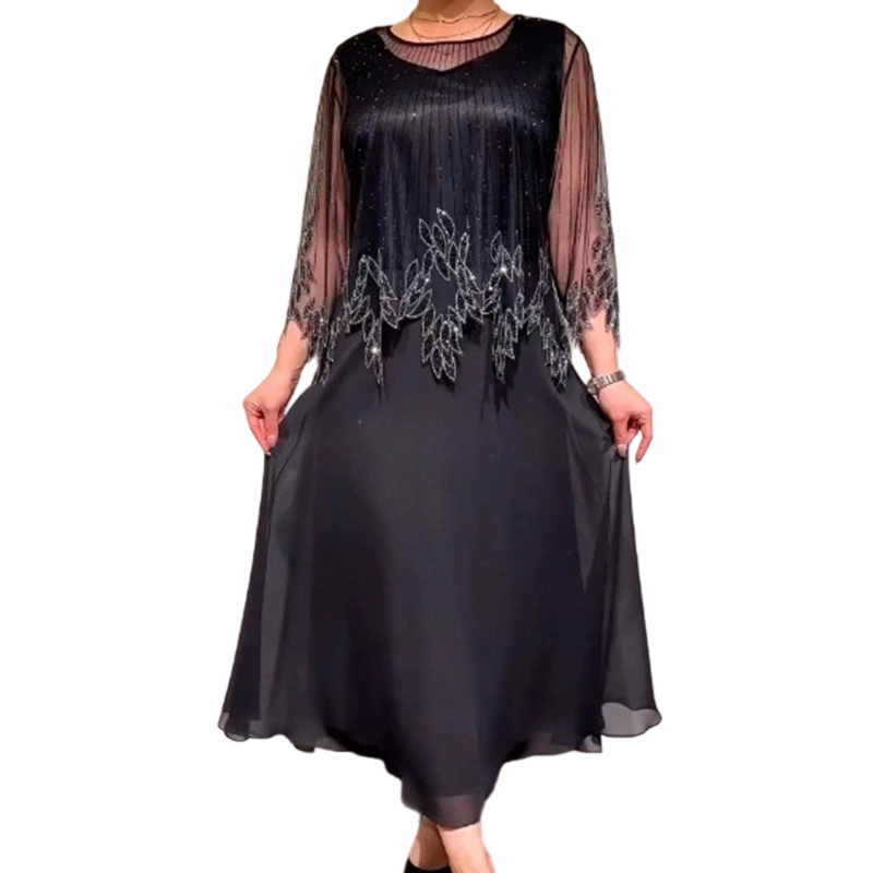 👗Елегантна едноцветна рокля с лъскав, прозрачен горен слой