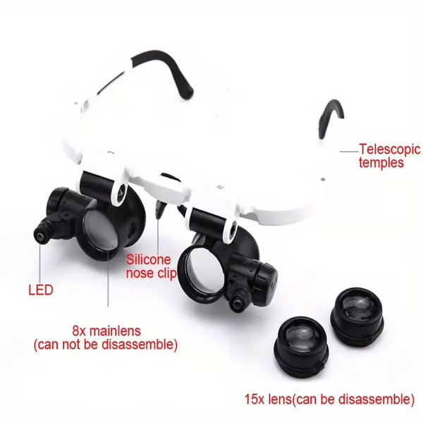 🎁👓8x 15x 23x Fejre Való Nagyító LED-es Fejpánttal