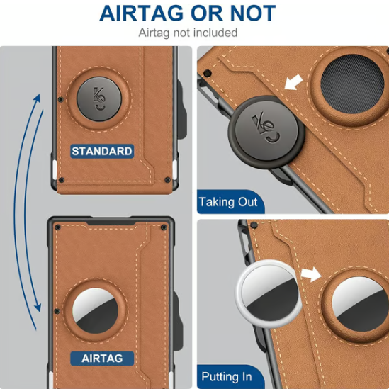 Мъжки портфейл - с изскачащ алуминиев калъф, щипка за пари, тънък кожен слотове, държач за кредитни карти с RFID блокиране, двуслоен, минималистичен портфейл