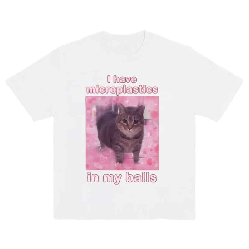 I Have Microplastics in My Balls Funny Cat Meme T-shirt – A Perfect Gift for Women!