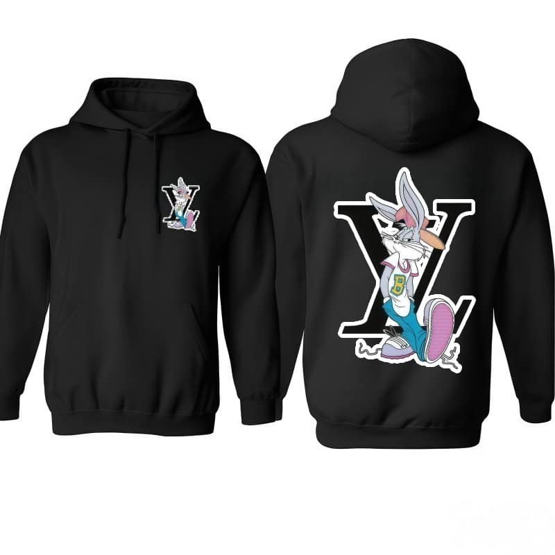 Bunny & Logo Graphic Unisex Hoodie – Soft Casual Street Style Top for All Seasons street fall outfits,streetwear,y2k clothing,2000s outfits,outfits men,kpop demon hunters merch-teelabpro