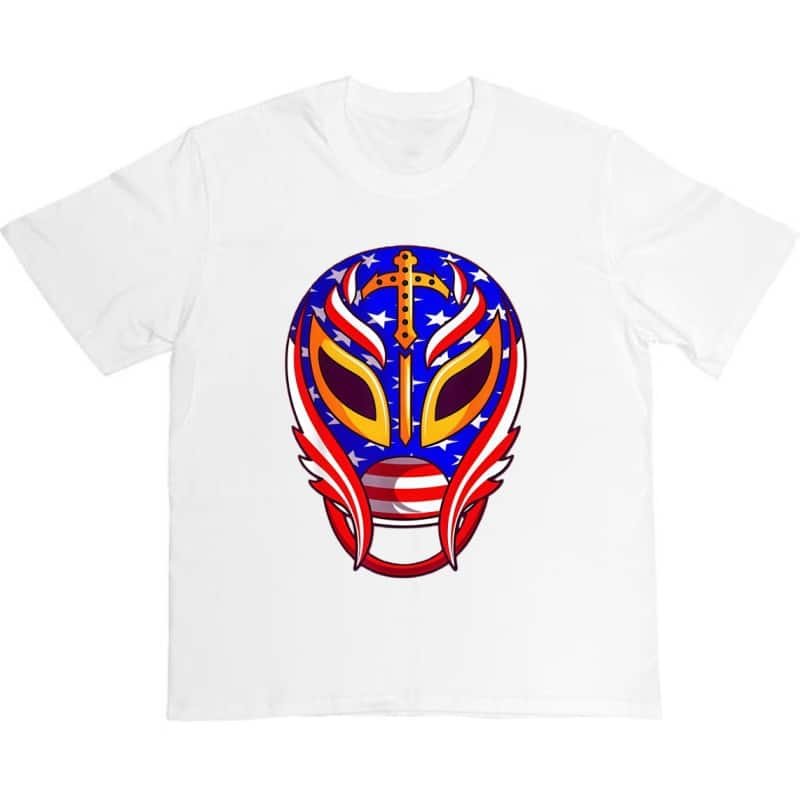 Men’s Vibrant Mexican Wrestling Mask American Flag T-Shirt – Soft Breathable Casual Sports Shirt for Year-Round Wear graphic t-shirts,graphic tee,t shirts,oversized tshirt,shirts men-teelabpro