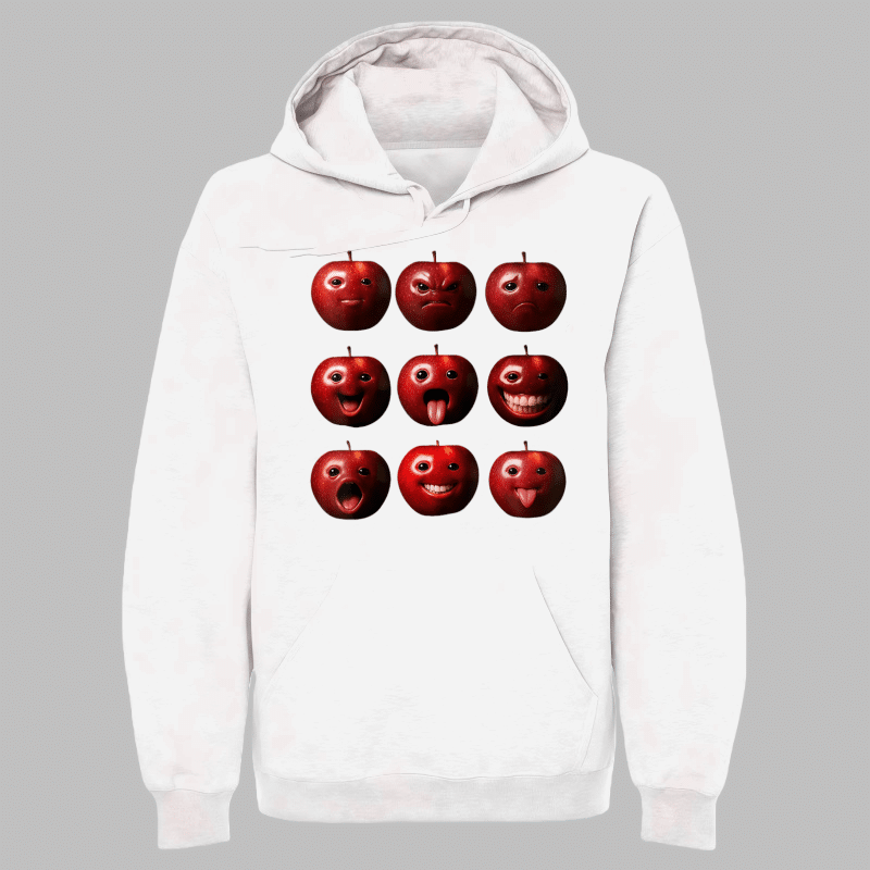 Apples are not the only fruit. American High Street Funny Apple Emoji Hoodie – Men’s Spring Autumn Trendy Couple Loose Casual Graphic Top street fall outfits,streetwear,y2k clothing,2000s outfits,outfits men,kpop demon hunters merch-teelabpro