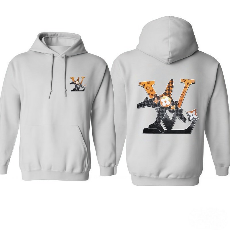 Trendy Gray Hooded Sweatshirt – Vibrant Pattern, Fits Hooded Sweatshirt Styles