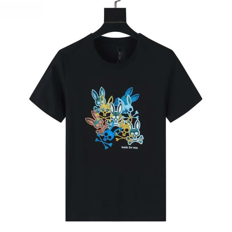 Vibrant Multi Skull Rabbit Unisex T-Shirt – 100% Cotton Casual Crewneck for Men’s Spring Summer Street Style street,graphic t-shirts,graphic tee,t shirts,oversized tshirt,shirts men,men’s graphic tees-teelabpro