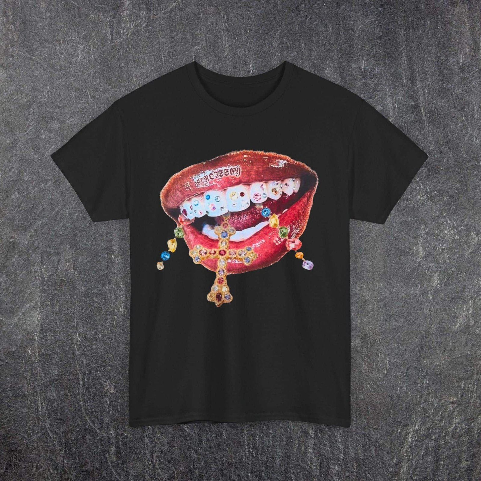 Diamond Teeth Cross Tee Graphic Casual Shirt for Summer-teelabpro