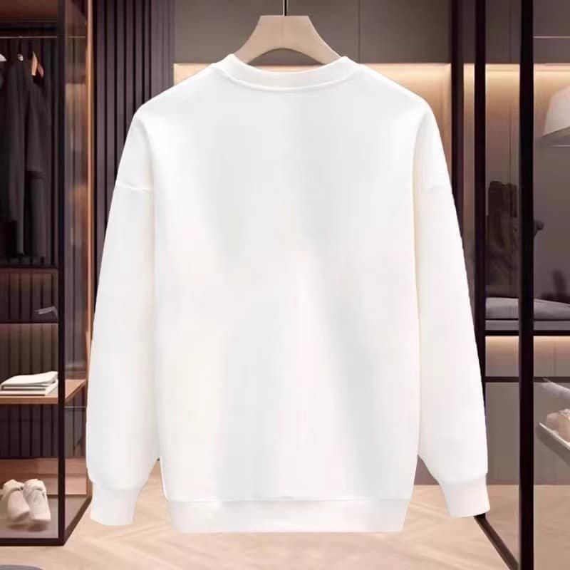 Men’s High-End Round Neck Sweatshirt – Autumn Winter Trendy Letter Horse Print Casual Versatile Top