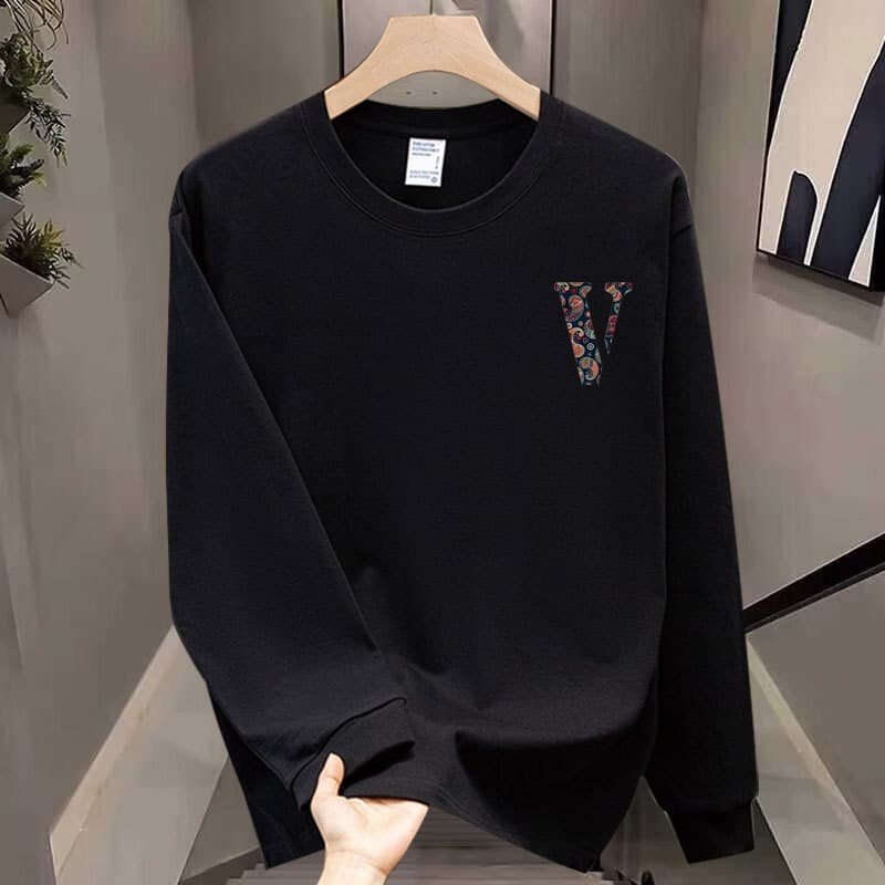 American High Street Paisley Letter ‘V’ Crew Neck Sweatshirt – Men’s Trendy Spring Autumn Couple Loose Casual Top street fall outfits,streetwear,y2k clothing,2000s outfits,outfits men,kpop demon hunters merch-teelabpro