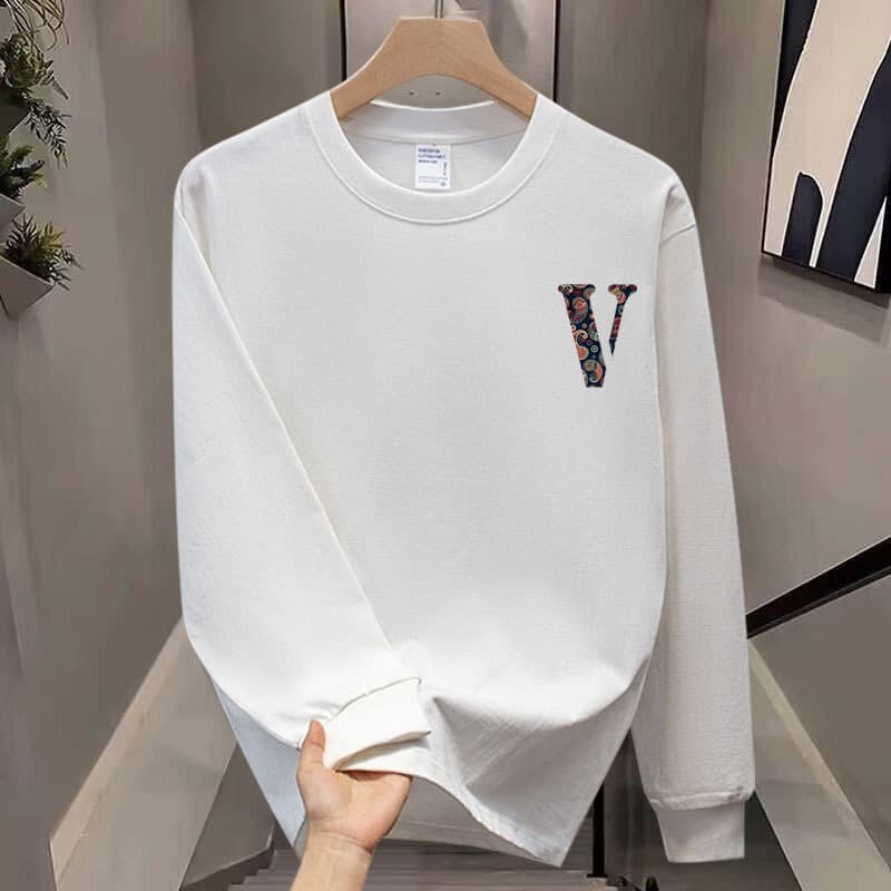 American High Street Paisley Letter ‘V’ Crew Neck Sweatshirt – Men’s Trendy Spring Autumn Couple Loose Casual Top street fall outfits,streetwear,y2k clothing,2000s outfits,outfits men,kpop demon hunters merch-teelabpro