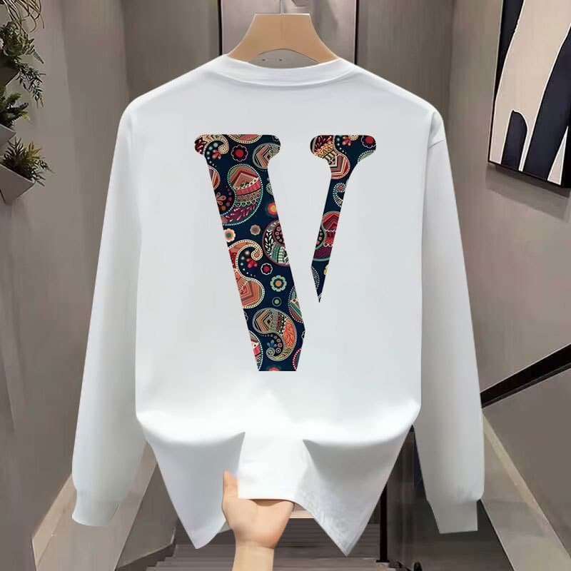 American High Street Paisley Letter ‘V’ Crew Neck Sweatshirt – Men’s Trendy Spring Autumn Couple Loose Casual Top street fall outfits,streetwear,y2k clothing,2000s outfits,outfits men,kpop demon hunters merch-teelabpro