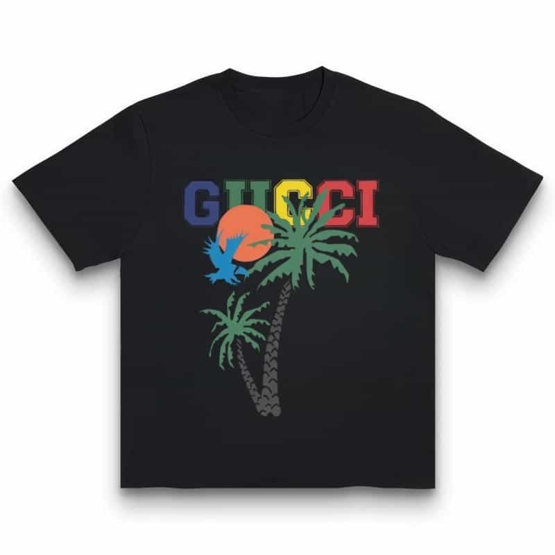 Unisex Vibrant Tropical Palm Tree & Logo Graphic Crewneck T-Shirt – 100% Cotton Spring Summer Men’s Street Style Tee street,graphic t-shirts,graphic tee,t shirts,oversized tshirt,shirts men-teelabpro