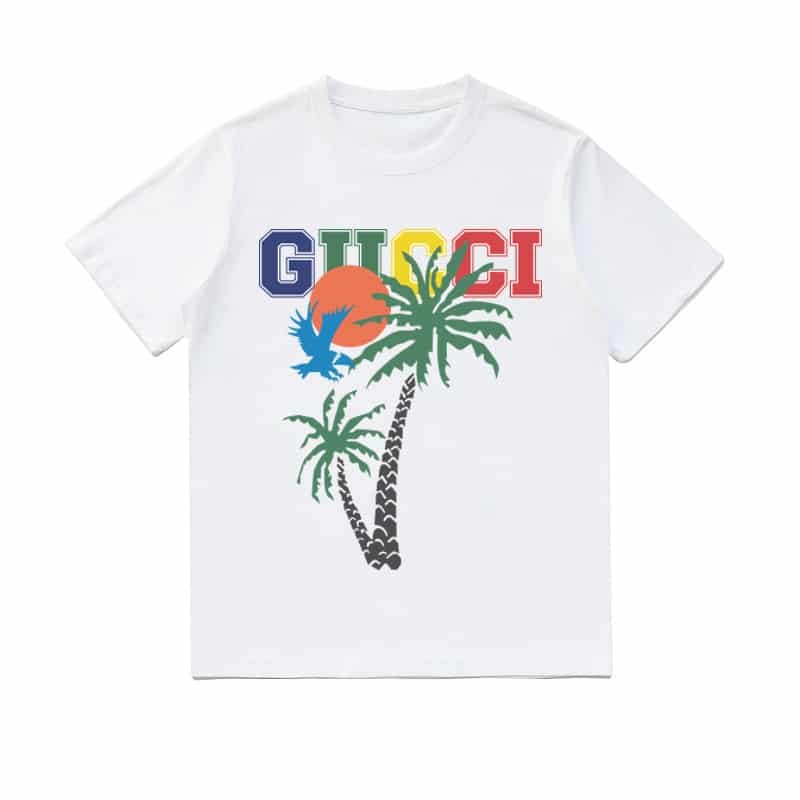 Unisex Vibrant Tropical Palm Tree & Logo Graphic Crewneck T-Shirt – 100% Cotton Spring Summer Men’s Street Style Tee street,graphic t-shirts,graphic tee,t shirts,oversized tshirt,shirts men-teelabpro