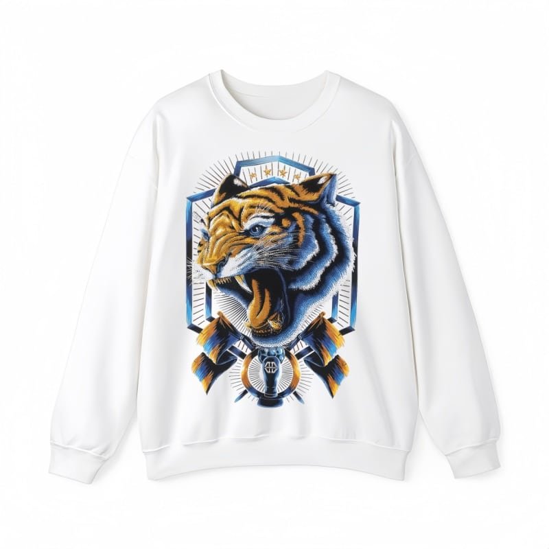 American High Street Vibrant Tiger Shield Crew Neck Sweatshirt – Men’s Trendy Spring Autumn Couple Loose Casual Top street fall outfits,streetwear,y2k clothing,2000s outfits,outfits men,kpop demon hunters merch-teelabpro