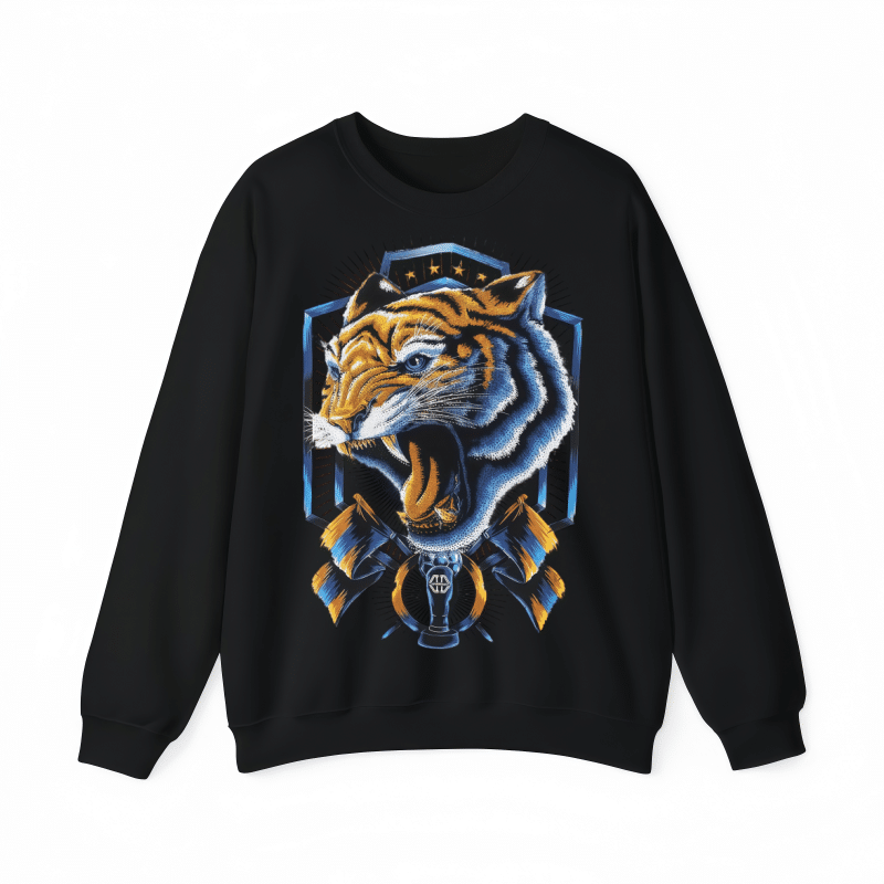 American High Street Vibrant Tiger Shield Crew Neck Sweatshirt – Men’s Trendy Spring Autumn Couple Loose Casual Top street fall outfits,streetwear,y2k clothing,2000s outfits,outfits men,kpop demon hunters merch-teelabpro