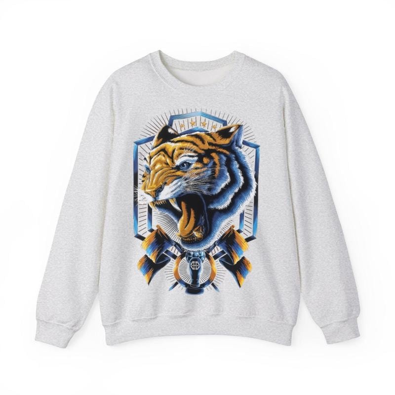 American High Street Vibrant Tiger Shield Crew Neck Sweatshirt – Men’s Trendy Spring Autumn Couple Loose Casual Top street fall outfits,streetwear,y2k clothing,2000s outfits,outfits men,kpop demon hunters merch-teelabpro