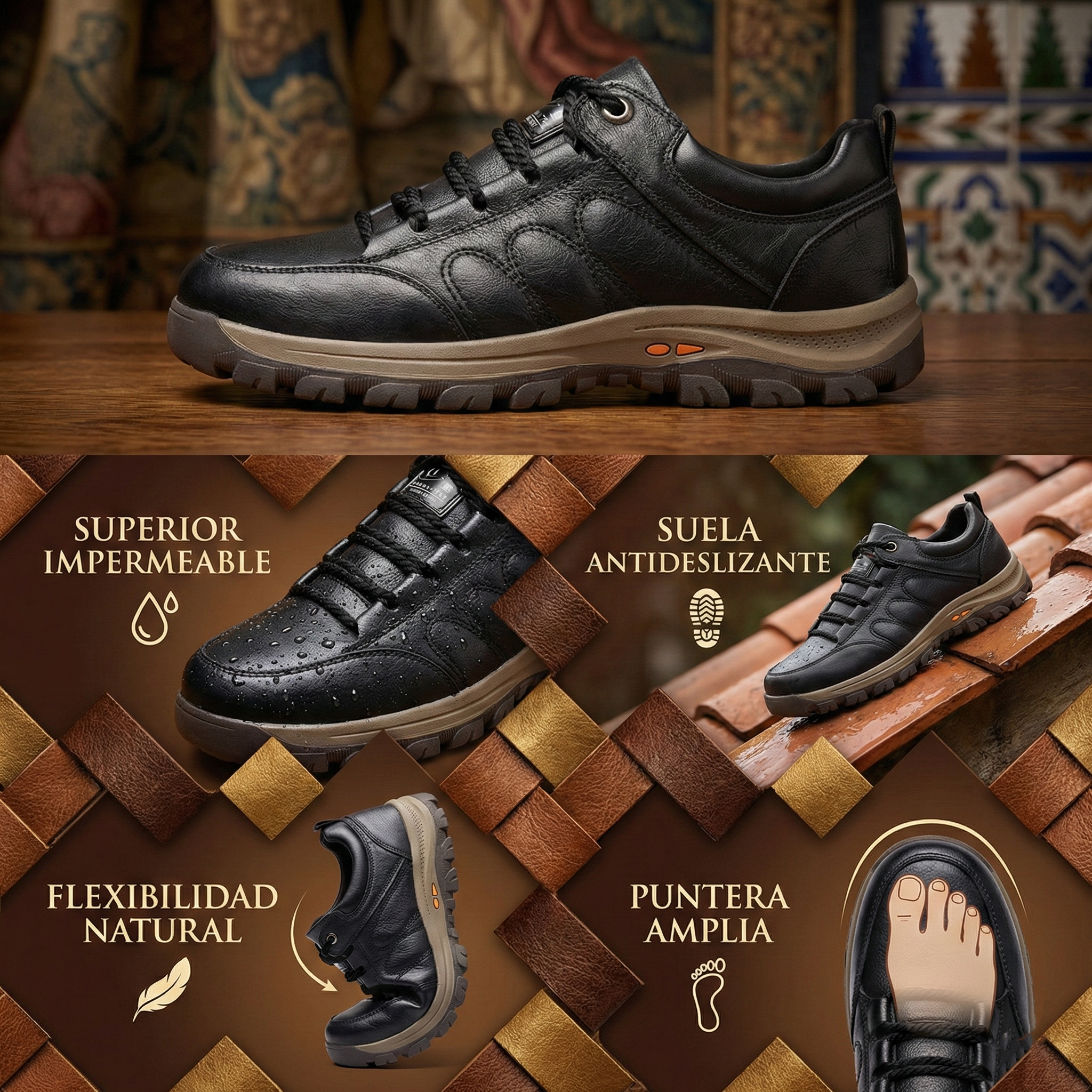 ⚡ ¡50% de Dto. SOLO HOY! Zapatos de Piel de Becerro Italiana. Máxima suavidad, soporte de arco y alivio inmediato del dolor.-Resistente al agua y Antideslizante