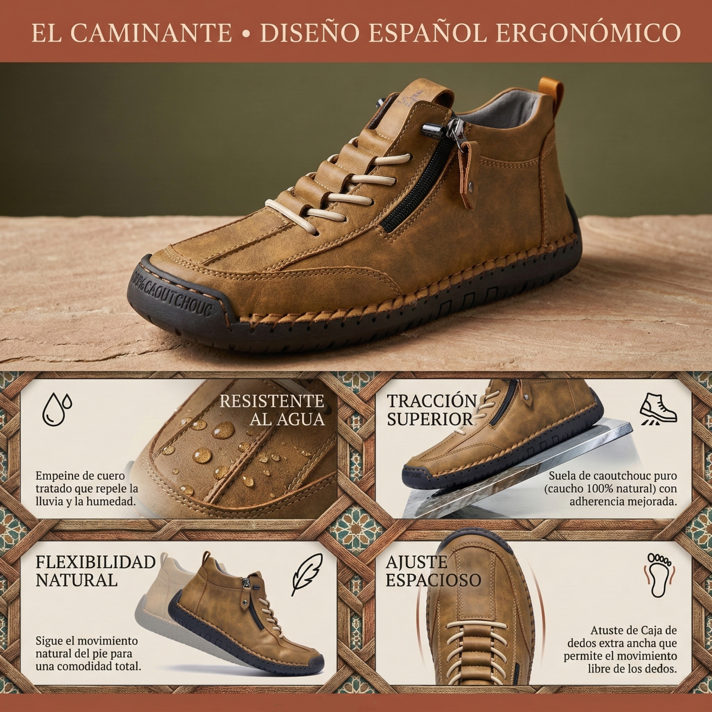 (🔥 ¡50% de descuento - No te lo pierdas!) Zapatos de piel "Cero Fatiga": Cremallera lateral, soporte plantar y suela antideslizante – su diseño ergonómico alivia la fatiga - unisex