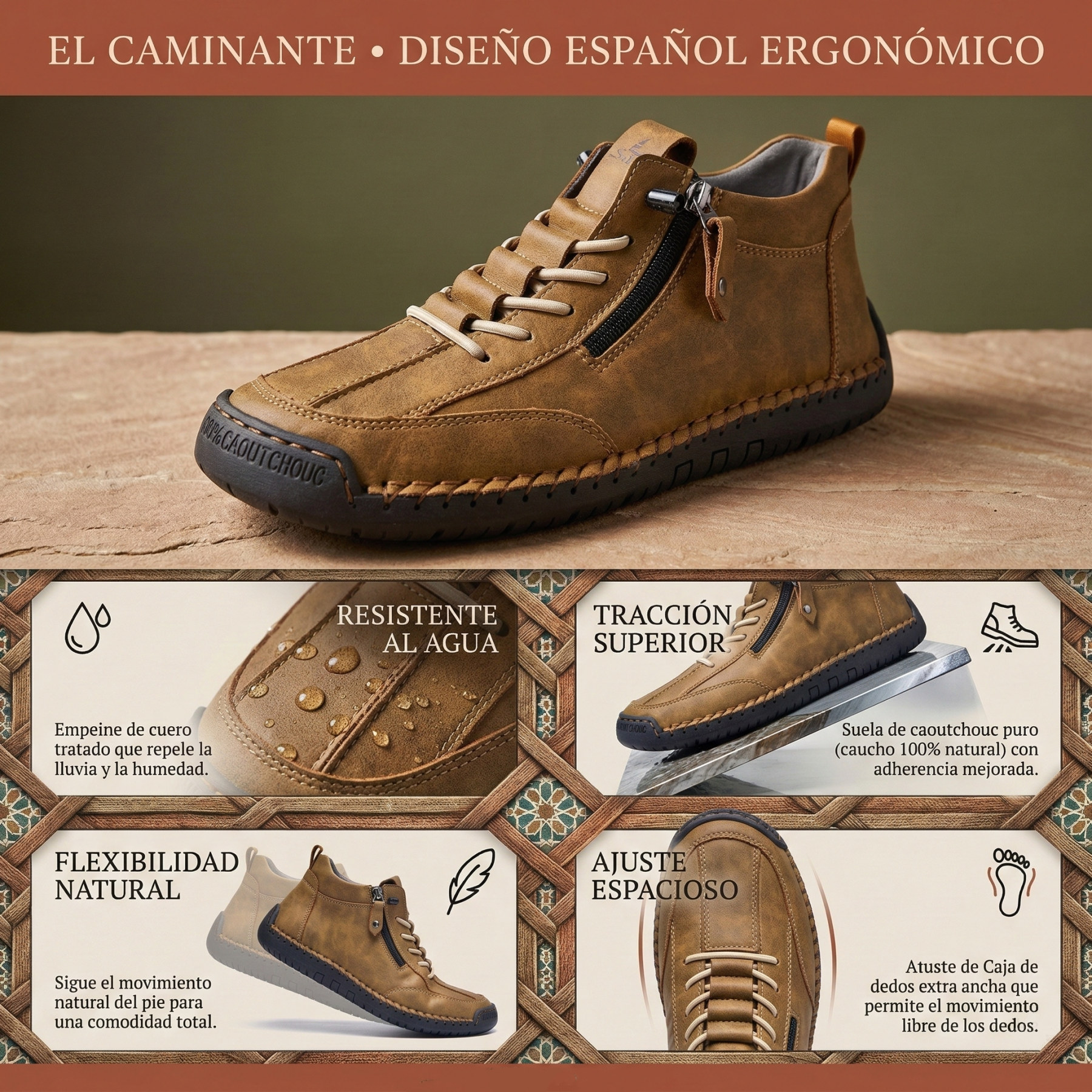 (🔥 ¡50% de descuento - No te lo pierdas!) Zapatos de piel "Cero Fatiga": Cremallera lateral, soporte plantar y suela antideslizante – su diseño ergonómico alivia la fatiga - unisex