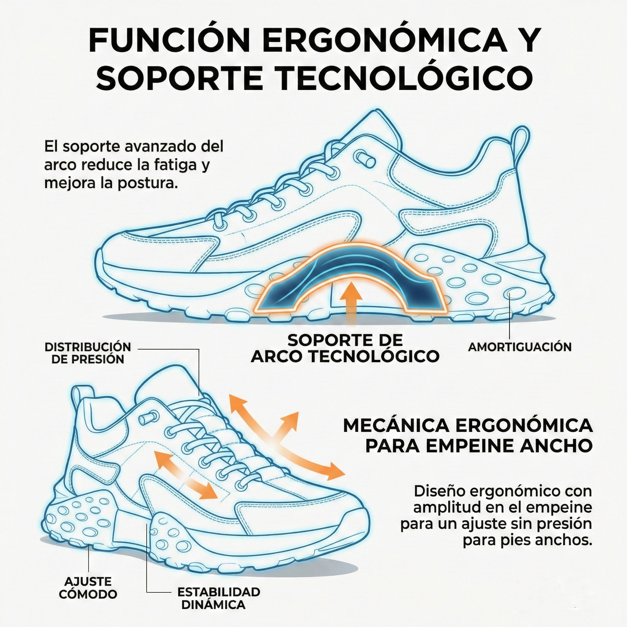 （⚡ ¡50% de Dto. SOLO HOY! ）Zapatillas Ergonómicas para Hombre: Camina Todo el Día Sin Dolor ni Fatiga - Proporciona soporte y anti-deslizamiento.