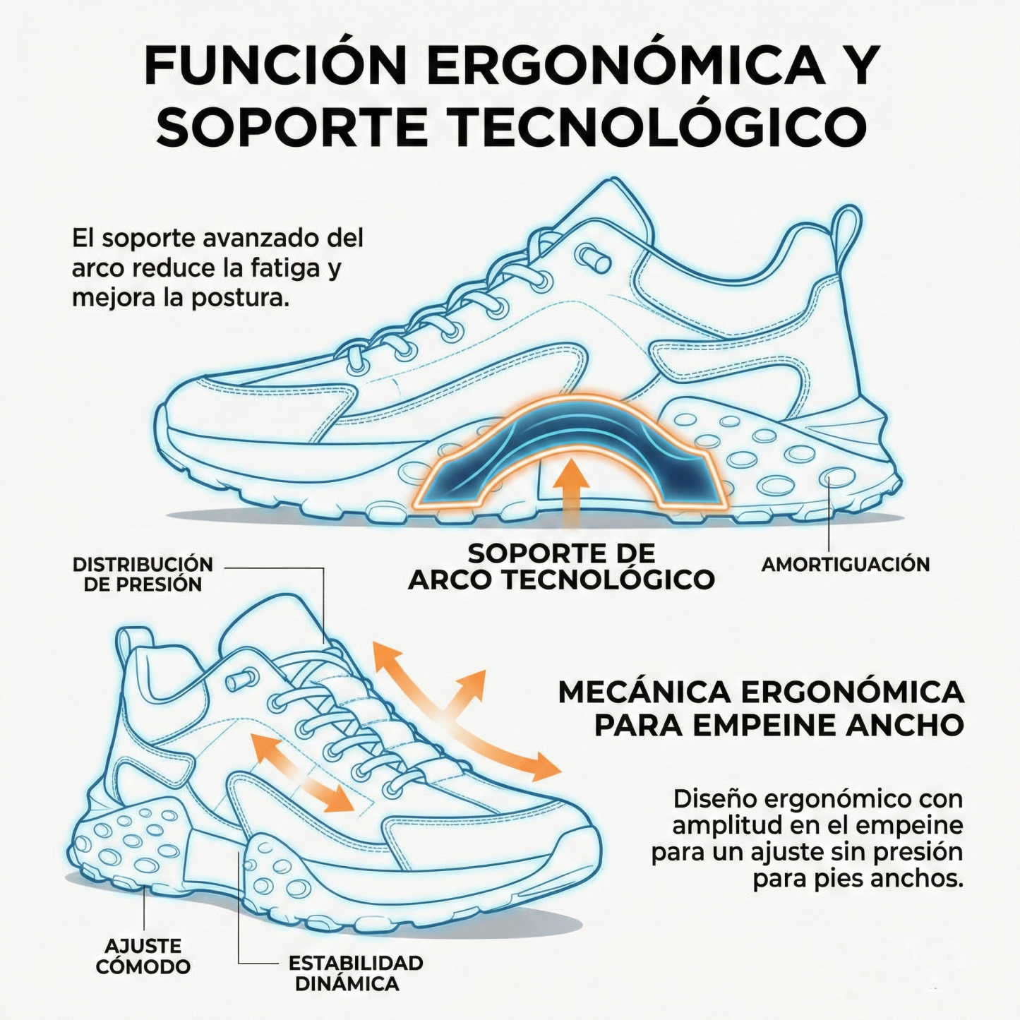 （⚡ ¡50% de Dto. SOLO HOY! ）Zapatillas Ergonómicas para Hombre: Camina Todo el Día Sin Dolor ni Fatiga - Proporciona soporte y anti-deslizamiento.