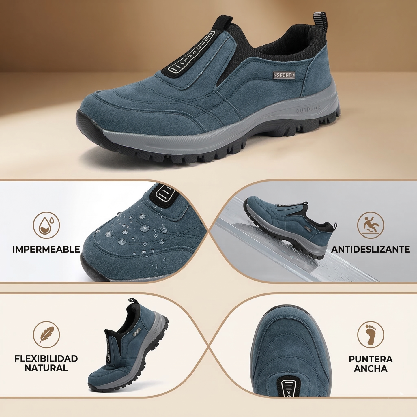 (🔥 50% de descuento - ¡No te lo pierdas!) Zapatos de Exterior ASSNAS para Hombre | Soporte de Arco Avanzado, Gamuza Antideslizante y Confort Total 