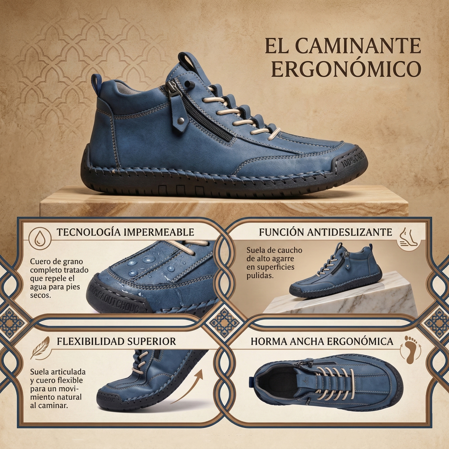 (🔥 ¡50% de descuento - No te lo pierdas!) Zapatos de piel "Cero Fatiga": Cremallera lateral, soporte plantar y suela antideslizante – su diseño ergonómico alivia la fatiga - unisex