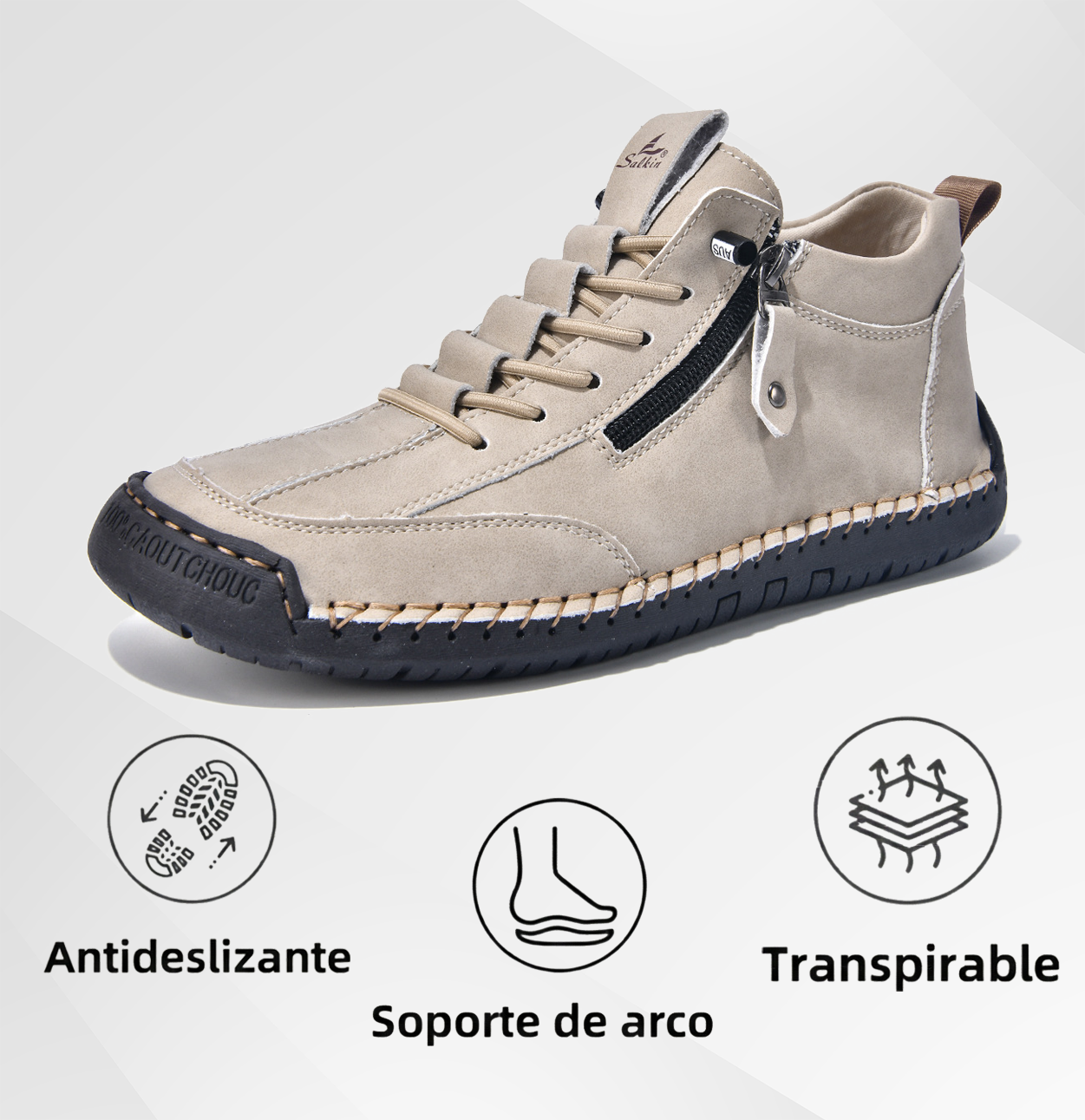 (🔥 ¡50% de descuento - No te lo pierdas!) Zapatos de piel "Cero Fatiga": Cremallera lateral, soporte plantar y suela antideslizante – su diseño ergonómico alivia la fatiga - unisex