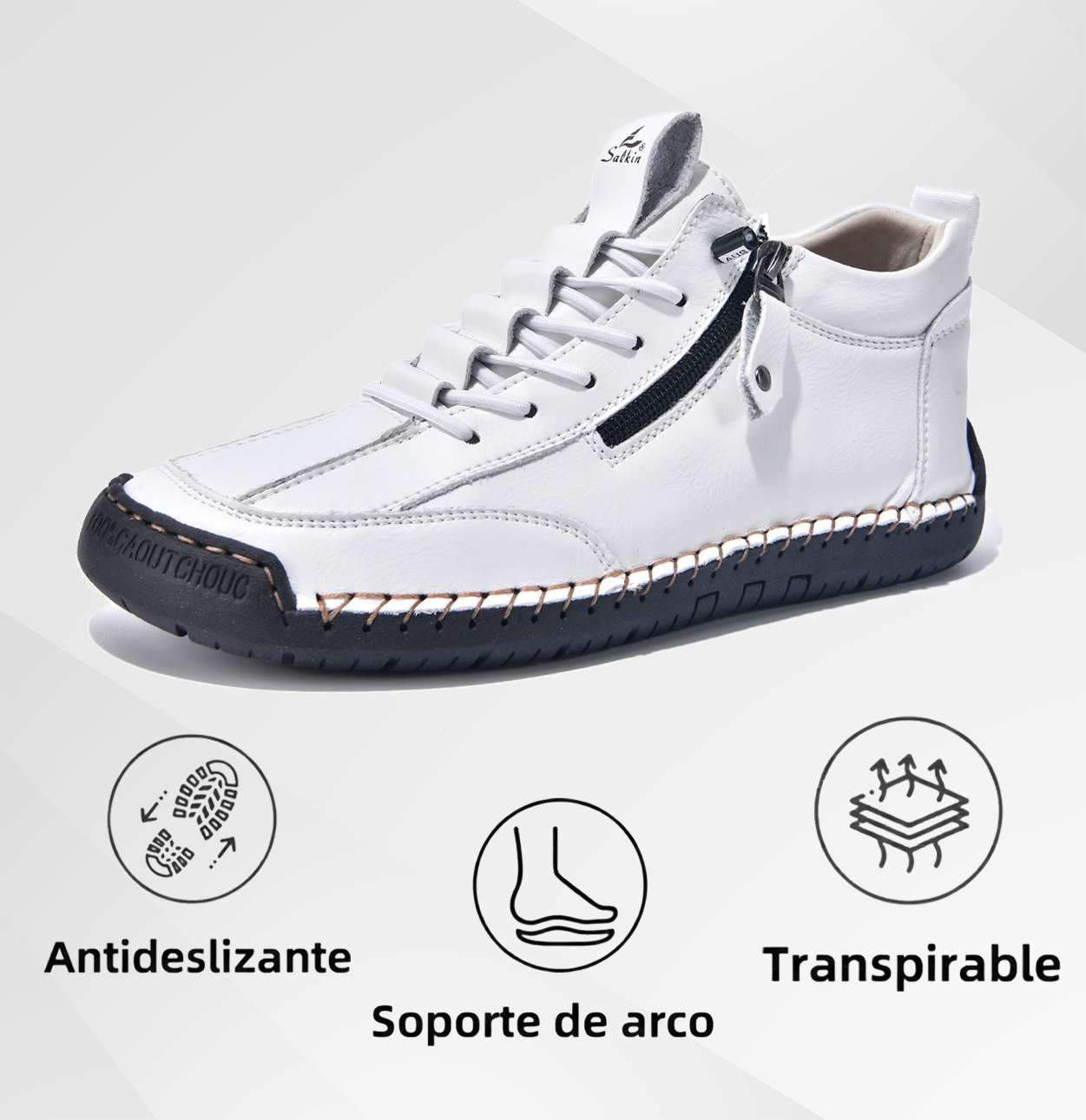 (🔥 ¡50% de descuento - No te lo pierdas!) Zapatos de piel "Cero Fatiga": Cremallera lateral, soporte plantar y suela antideslizante – su diseño ergonómico alivia la fatiga - unisex