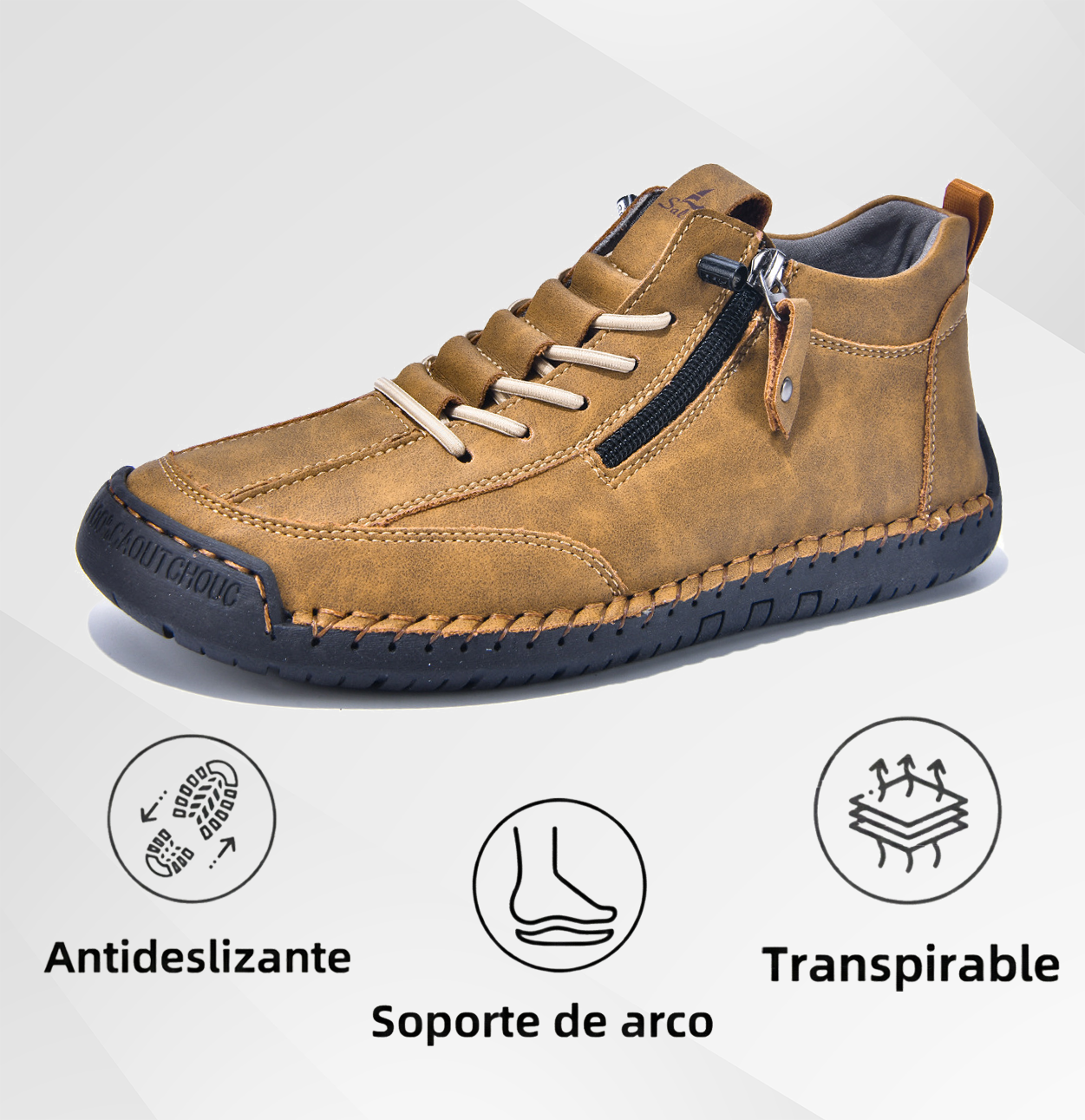 (🔥 ¡50% de descuento - No te lo pierdas!) Zapatos de piel "Cero Fatiga": Cremallera lateral, soporte plantar y suela antideslizante – su diseño ergonómico alivia la fatiga - unisex