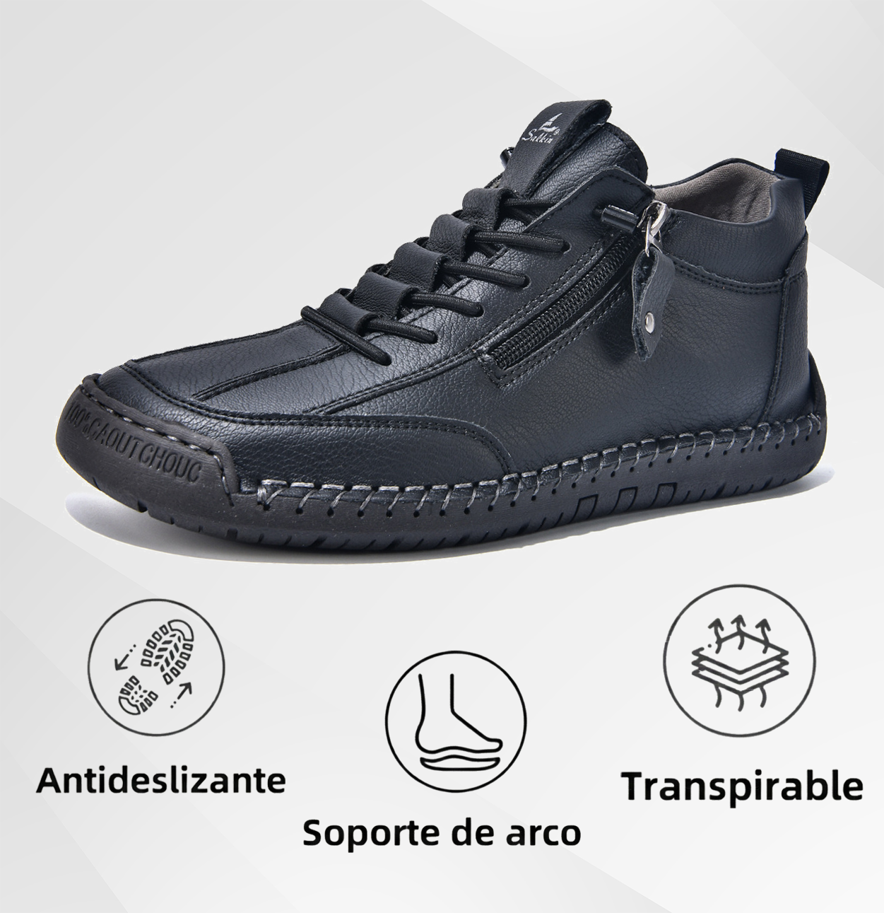 (🔥 ¡50% de descuento - No te lo pierdas!) Zapatos de piel "Cero Fatiga": Cremallera lateral, soporte plantar y suela antideslizante – su diseño ergonómico alivia la fatiga - unisex