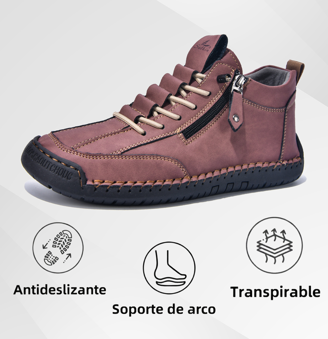 (🔥 ¡50% de descuento - No te lo pierdas!) Zapatos de piel "Cero Fatiga": Cremallera lateral, soporte plantar y suela antideslizante – su diseño ergonómico alivia la fatiga - unisex