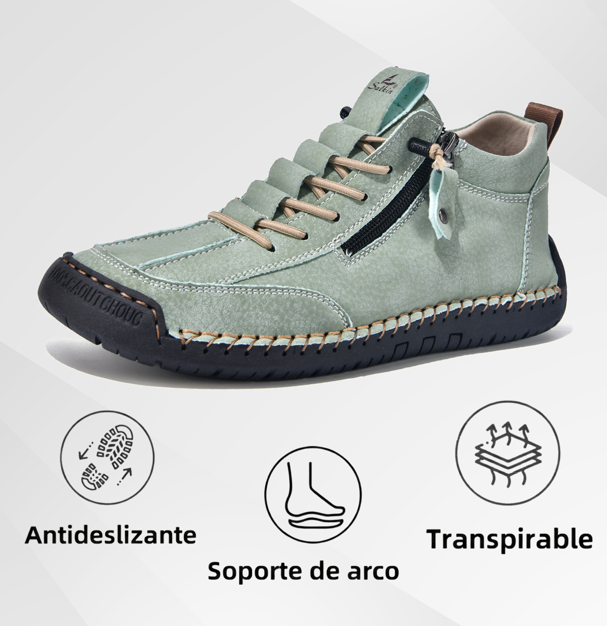 (🔥 ¡50% de descuento - No te lo pierdas!) Zapatos de piel "Cero Fatiga": Cremallera lateral, soporte plantar y suela antideslizante – su diseño ergonómico alivia la fatiga - unisex