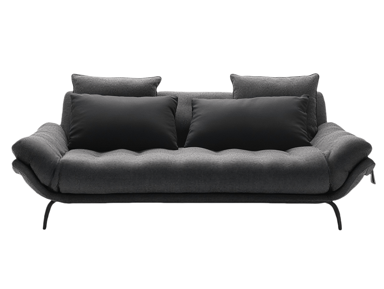 Divano a due posti in tessuto poliestere grigio scuro con struttura in acciaio inossidabile, 220 cm x 95 cm x 85 cm