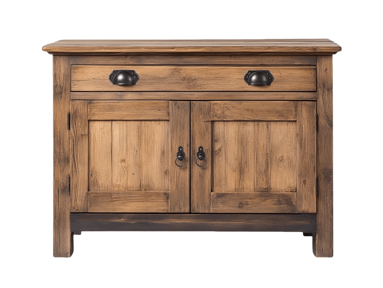 Credenza in Pino Massello Rettangolare con 2 Ante e 1 Cassetto, Marrone, 85x100x45 cm